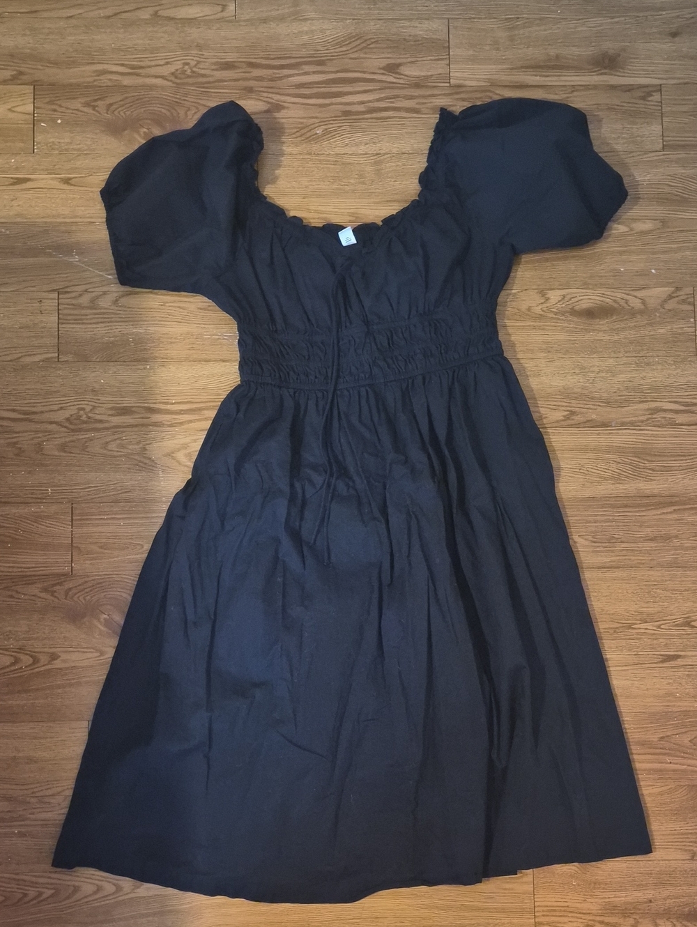 Old Navy Black Puff Sleeve Smocked Midi Dress